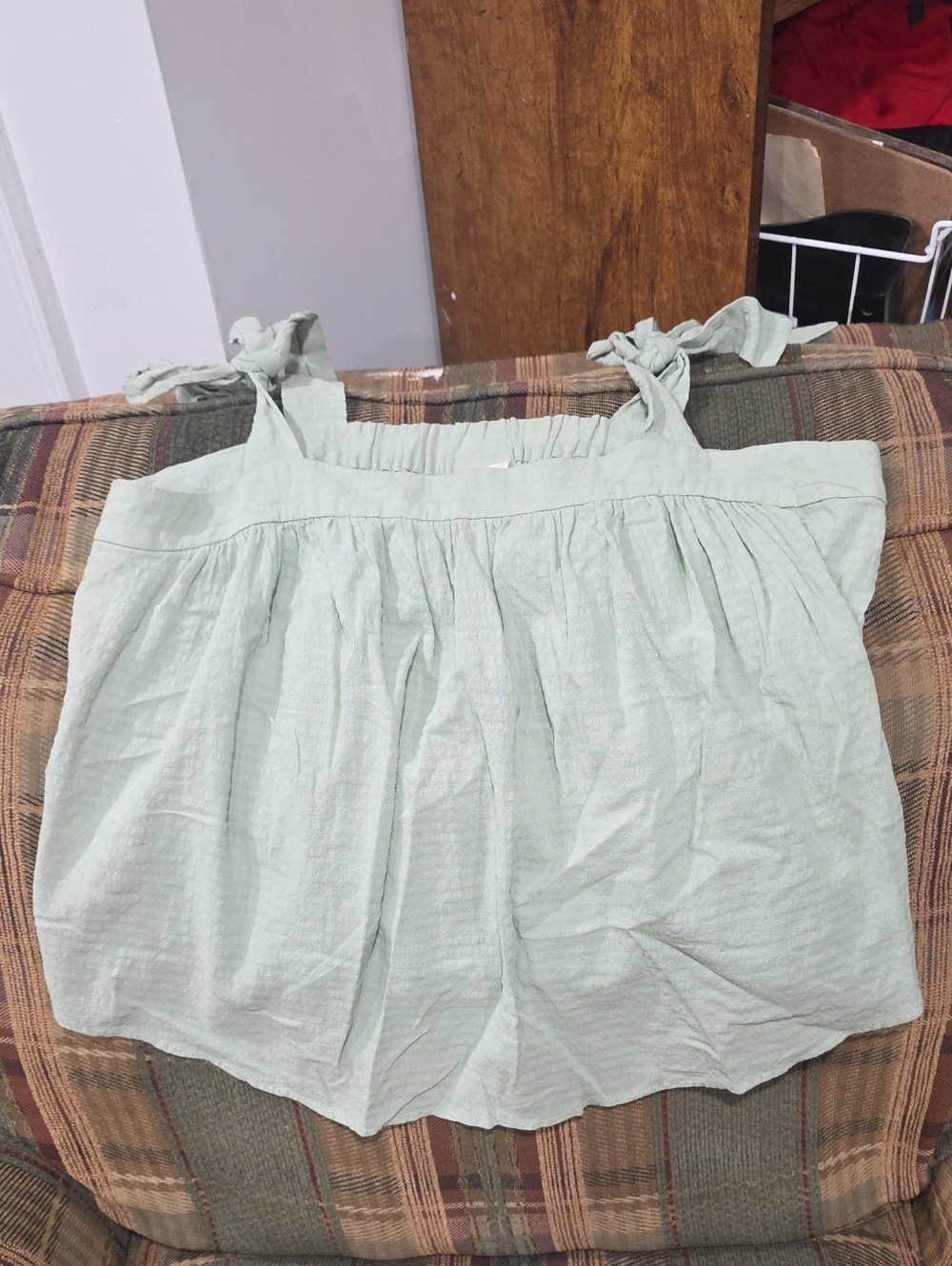 Sage Tie-Shoulder Gathered Tank Top